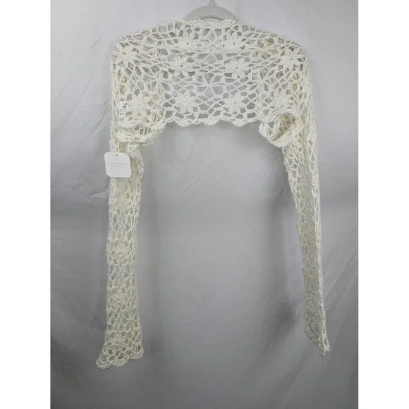 Altar'd State Floral Fairy Crochet Shrug Size M Ivory Long Sleeve Boho Festival - Picture 7 of 8